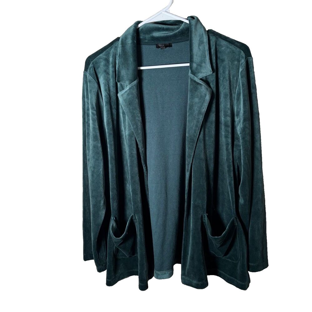 Talbots Sweater Women's Petite XL Green Velvet Velour Jacket Cardigan Blazer